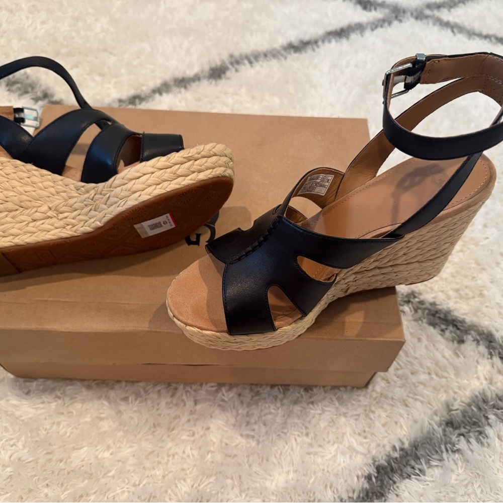 UGG Black and Tan Wedge Sandals